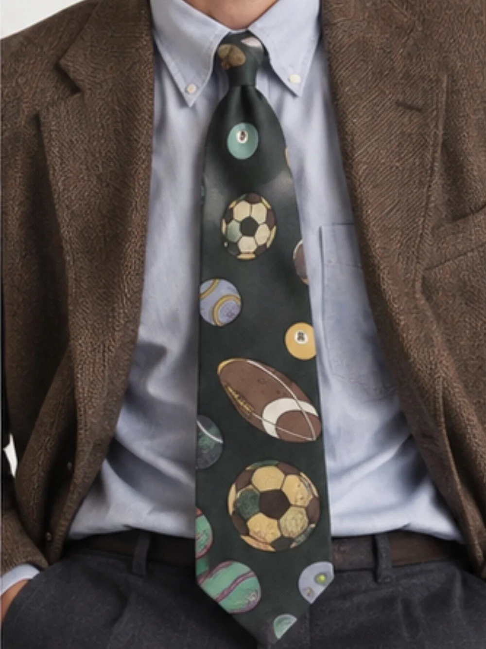 Vintage Expressions Silk Novelty Tie Pool Sports Football Soccer Bowling Ball